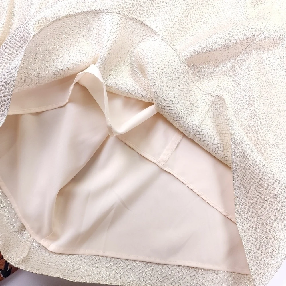 New Sail to Sable Silk Metallic Gold Blue Detailing Dress Sz 4 - Picture 12 of 14